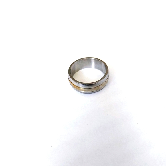 Men's Stainless Steel Ring/Band with Gold Colour Center Strip - Picture 2 of 6